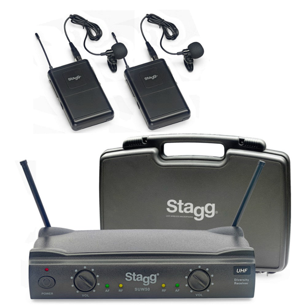 Stagg Dual UHF Wireless Lapel Microphones-Wireless Microphones-DJ Supplies Ltd