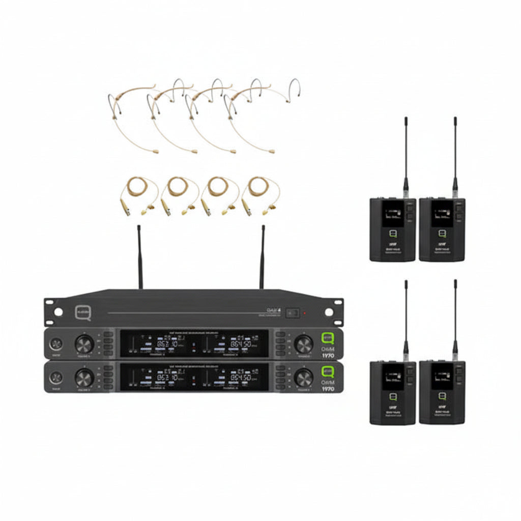 QWM1970BP- 4 Way Beltpack Wireless System With Antenna Distrubtion Unit | 606-614MHz-Q-Audio Wireless Microphones-DJ Supplies Ltd