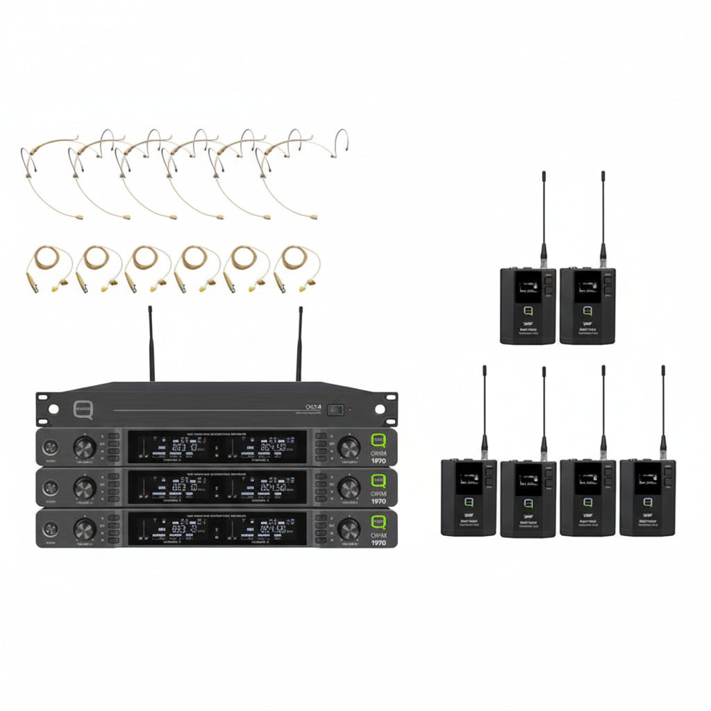 QWM1970BP 6 Way Beltpack Wireless System With Antenna Distrubtion |606-614MHz-Q-Audio Wireless Microphones-DJ Supplies Ltd