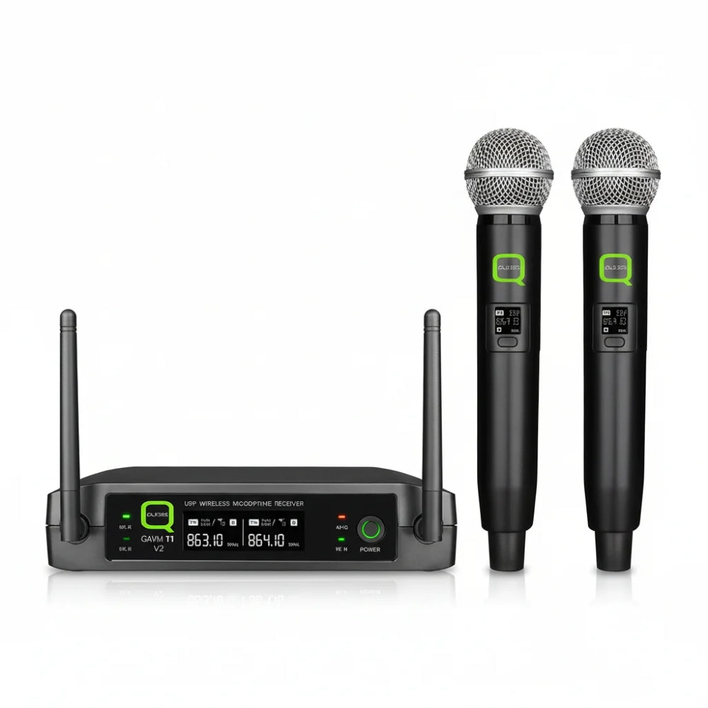 Q Audio QWM11 V2 UHF Dual Wireless Microphones-DJ Supplies Ltd