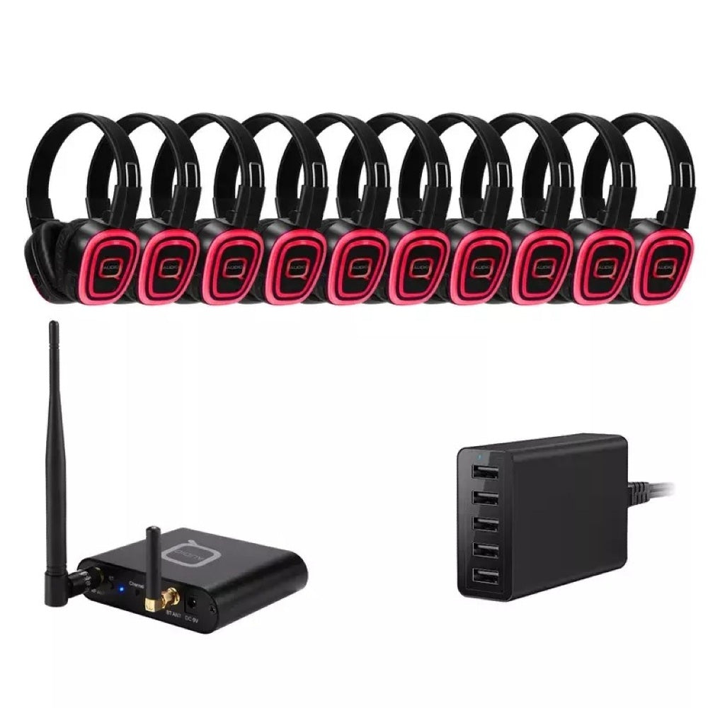 QSD3-10W - Silent Disco 10 way kit including Bluetooth transmitter and charger