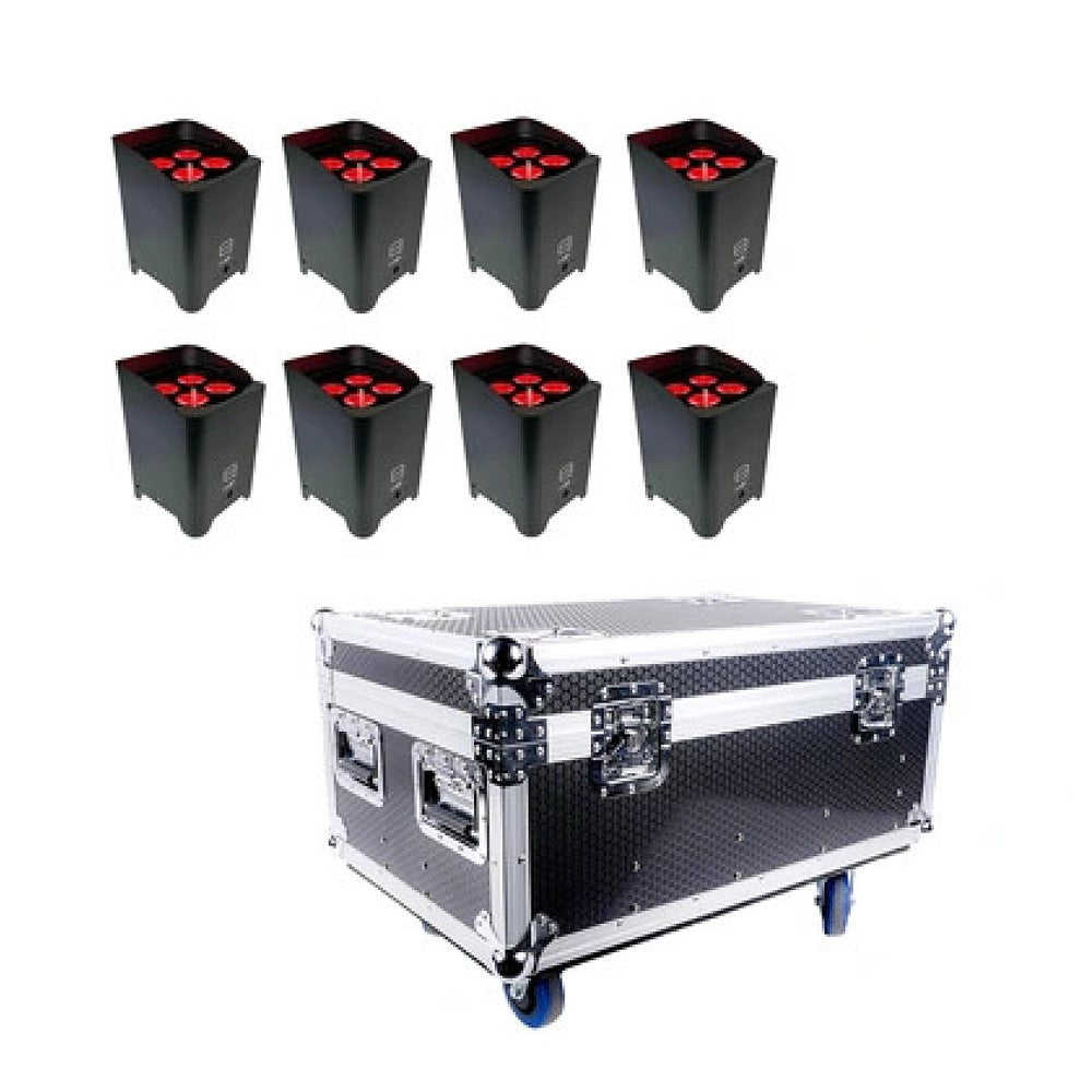 Weatherproof Battery Uplighter Bundle | 8 x H4IP+ with 8 Way Charging Case (RGBAUV) HEX-Q-LED Lighting-DJ Supplies Ltd
