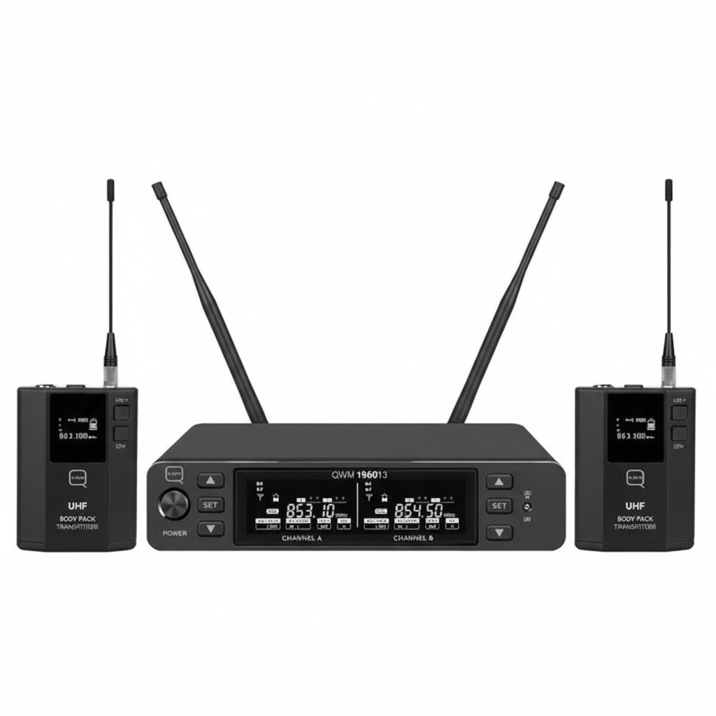 QWM1960BP V3 UHF Dual Channel True Diversity Body Pack Wireless Mic System-Q-Audio Wireless Microphones-DJ Supplies Ltd