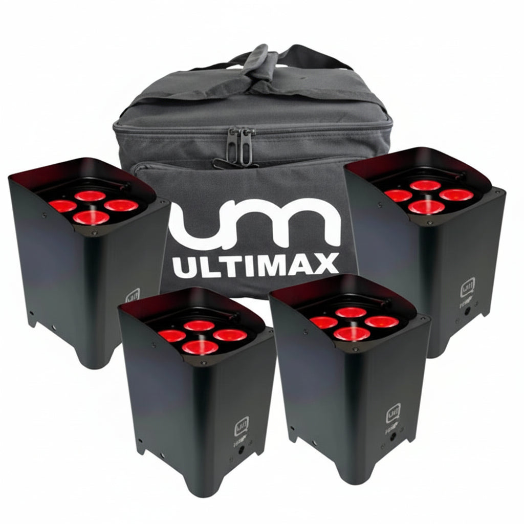 Waterproof Battery Uplighter Bundle | 4 x H4IP+ with Carry Bag (RGBAUV) HEX-Q-LED Lighting-DJ Supplies Ltd