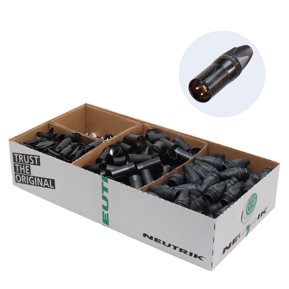 Box 100 Neutrik NC3MXX-BAG-D Black 3 Pole Male XLR-Neutrik-DJ Supplies Ltd