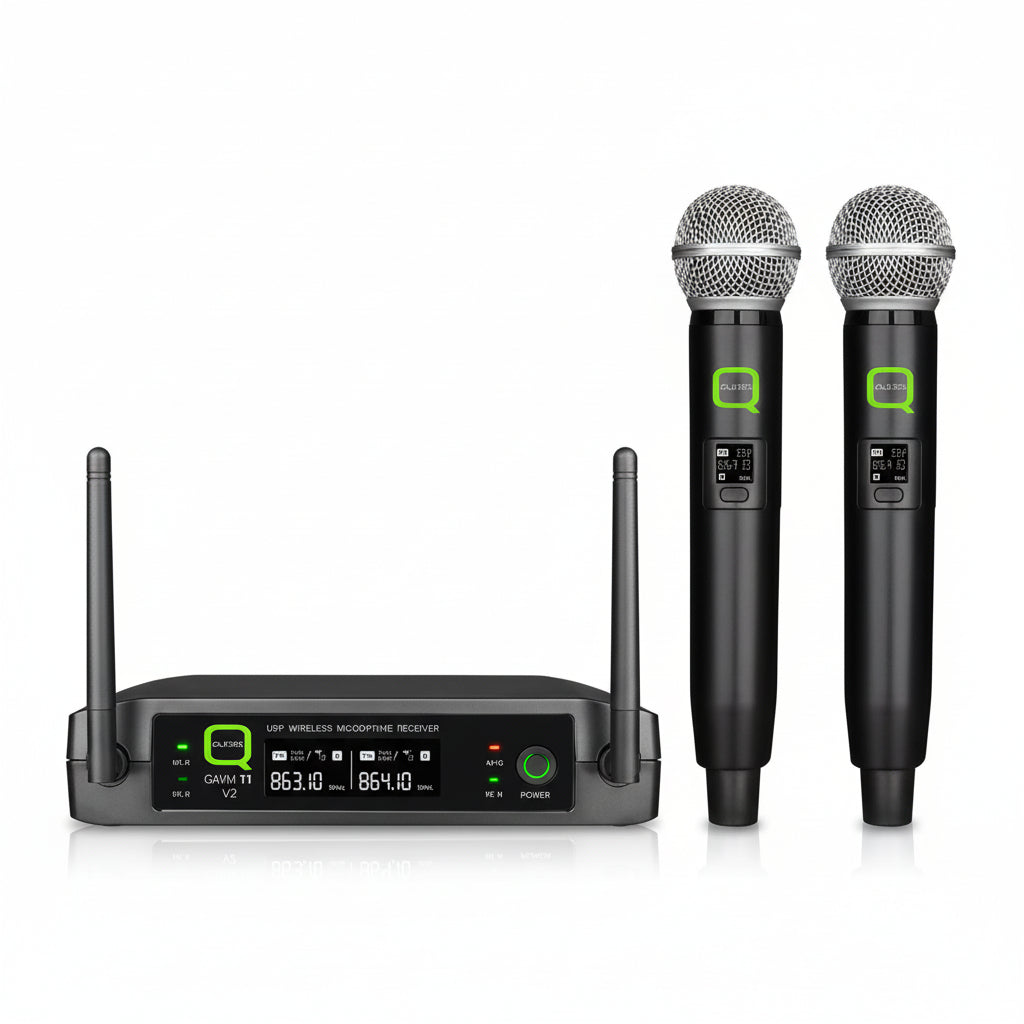 QWM 11 v2 - Dual UHF Wireless Handheld Microphone System, Fixed Frequency-Q-Audio Wireless Microphones-DJ Supplies Ltd