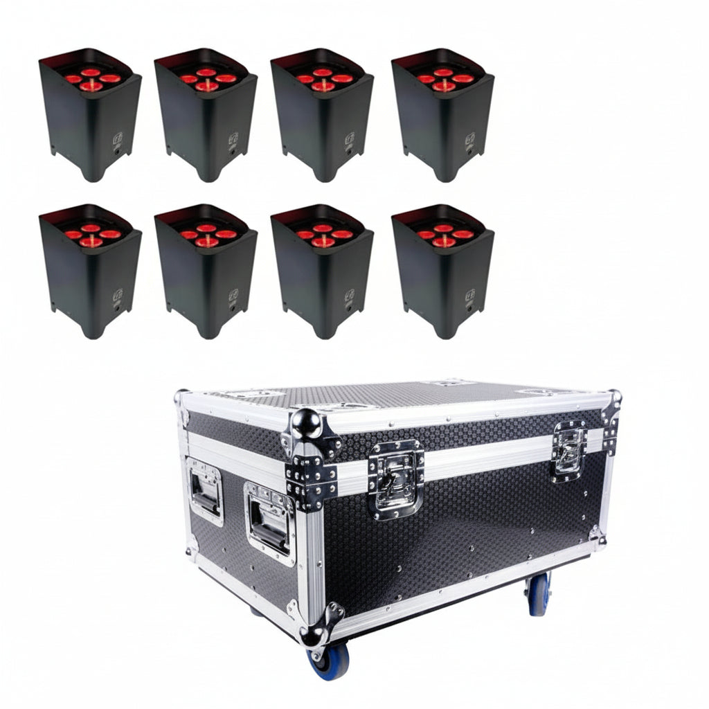 Weatherproof Battery Uplighter Bundle | 8 x Q4IP+ with 8 Way Charging Case (RGBW)-Q-LED Lighting-DJ Supplies Ltd