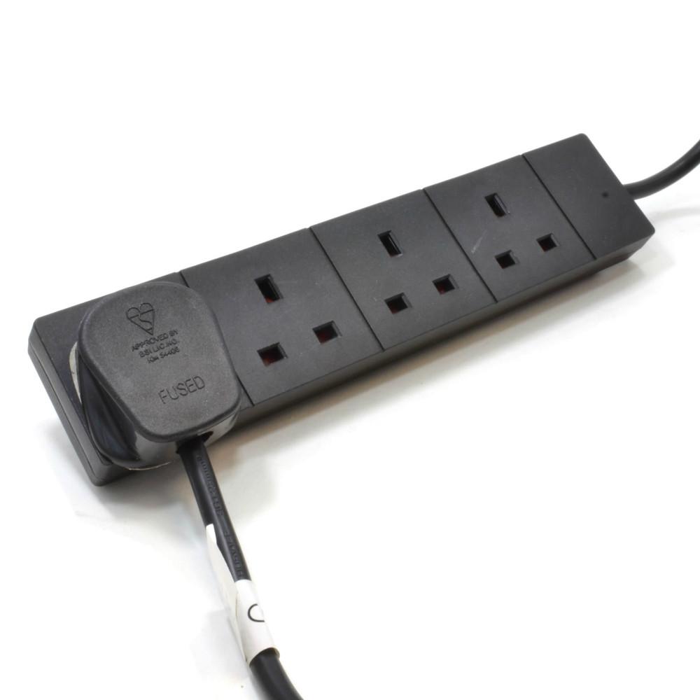 Black 4 Way Extension Lead 2m-Power Leads-DJ Supplies Ltd