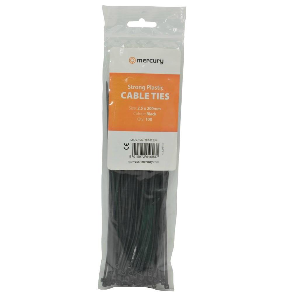 Cable Ties 2.5 x 200mm Black x100-Cable Accesories-DJ Supplies Ltd