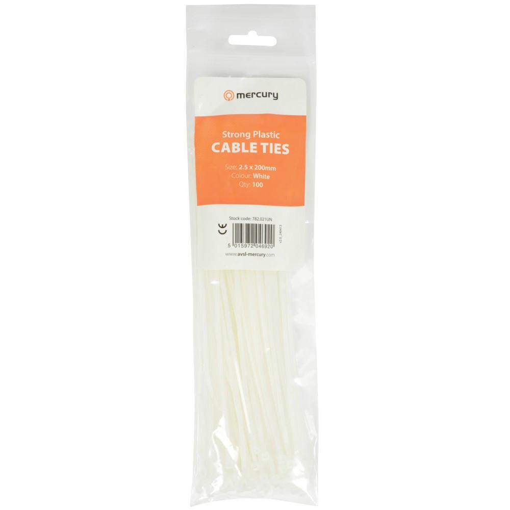 Cable Ties 2.5 x 200mm White x100-Cable Accesories-DJ Supplies Ltd