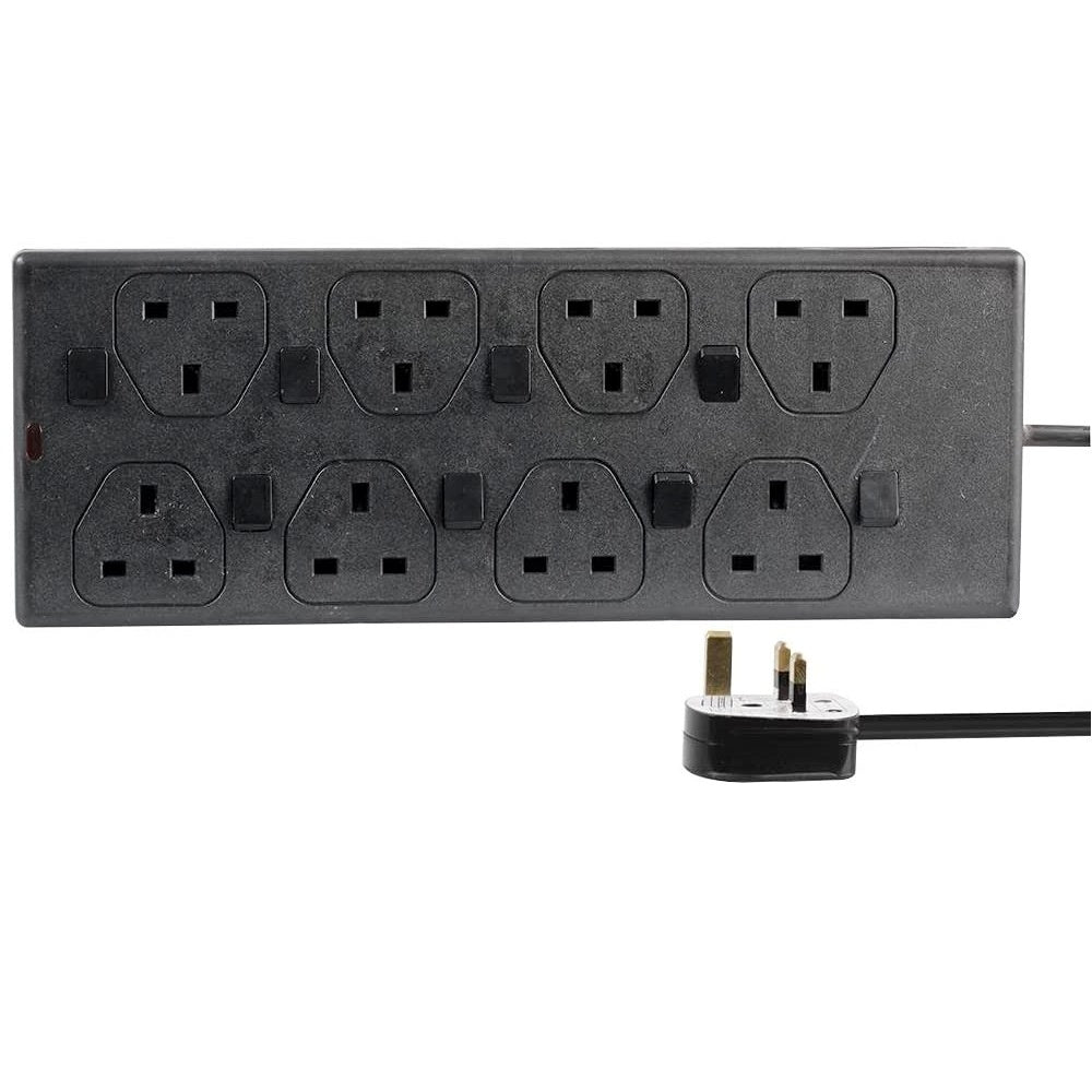 Black 8 Way Switched Extension Lead 5m-Power Leads-DJ Supplies Ltd