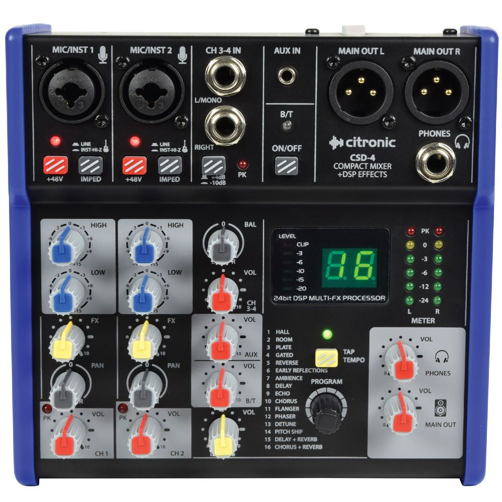 Citronic CSD4 Bluetooth Mixer With 16 DSP Effects-Live Mixers-DJ Supplies Ltd