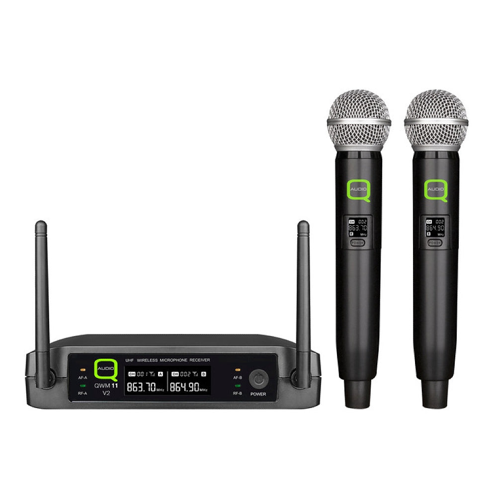 Q Audio QWM11 V2 UHF Dual Wireless Microphones-Wireless Microphones-DJ Supplies Ltd