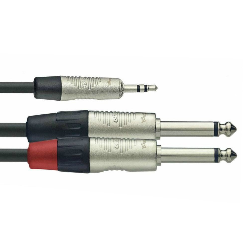 Stagg Rean 3.5mm Stereo Jack to 2x Jack 2m Lead-Signal Leads-DJ Supplies Ltd